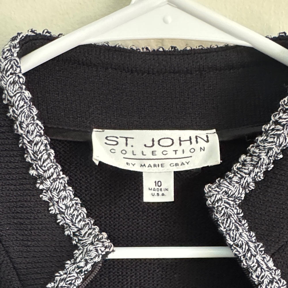 St. John Black Evening Jacket with Gray Trim Sz 10 - Picture 2 of 5